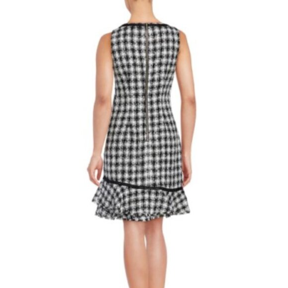 Karl Lagerfeld Gingham Metallic Boucle Shift Dress 2 Black White Sleeveless - Picture 6 of 11